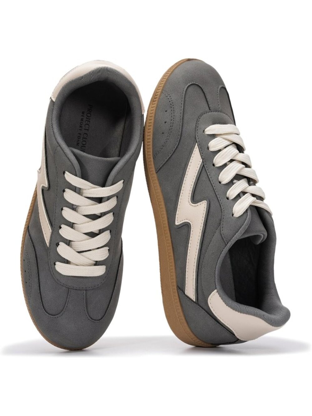 Womens Grey Leather Project Cloud Sneakers Comfortable Lace-Up Fashion Sneakers